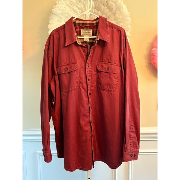 VINTAGE L.L.BEAN MAROON BUTTON DOWN FLANNEL LINED SHIRT SIZE XXL - Picture 1 of 4